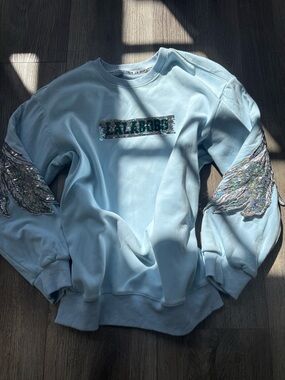 Light Blue Sequin Accent Women's Sweatshirt Jacket